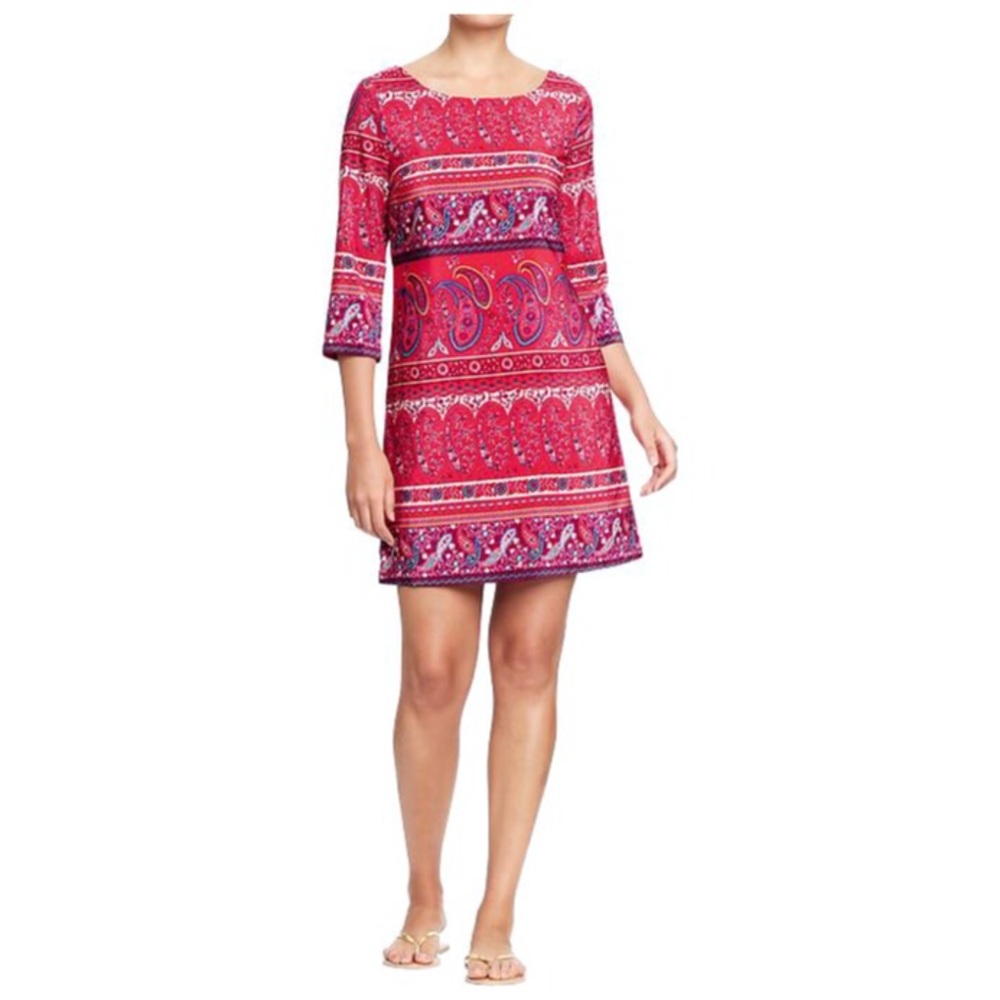 NWT Old Navy size S : colorful pink paisley print retro barbiecore shift dress